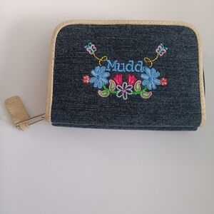Mudd Y2K Denim Floral Butterfly Embroidered Blue Zip Around Wallet Purse